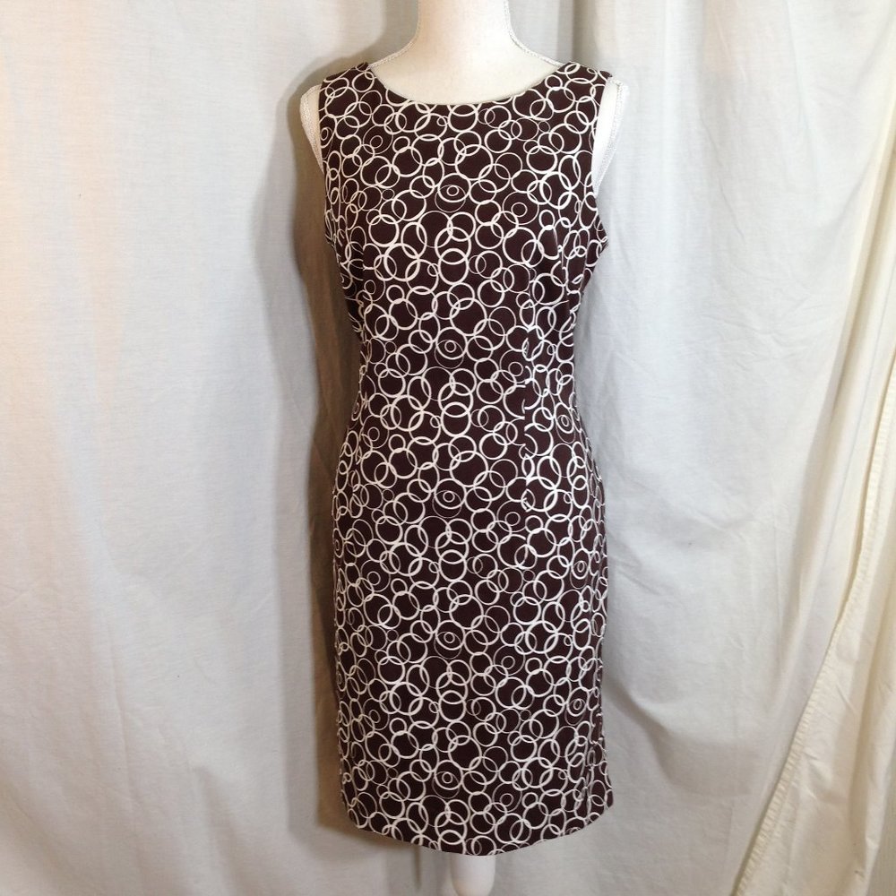 Womens Dress Sleeveless Shift Stretch Summer AGB Brown Geometric Dress Size 10